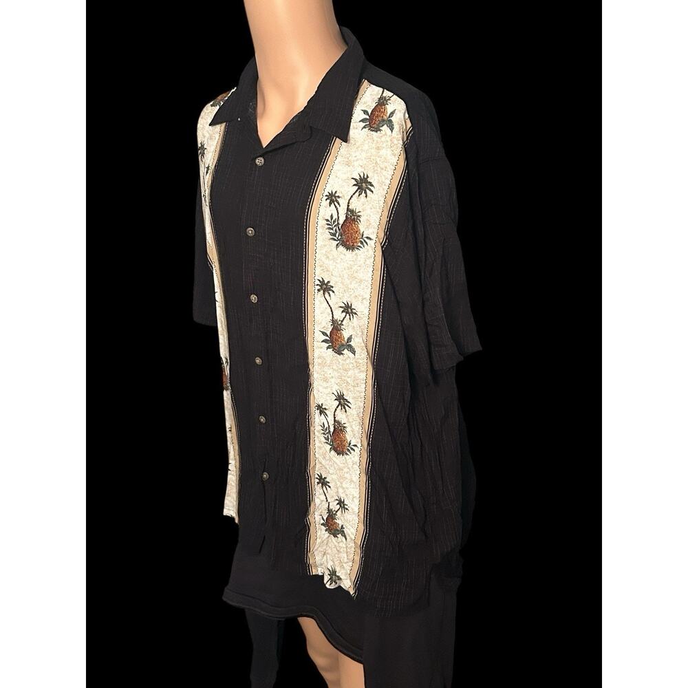 HAWAIIAN SHIRT BATIK BAY MENS XL BLACK PINEAPPLES PALM TREES SHORT SLEEVES - Picture 4 of 6